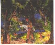 August Macke Reading man in park oil painting artist